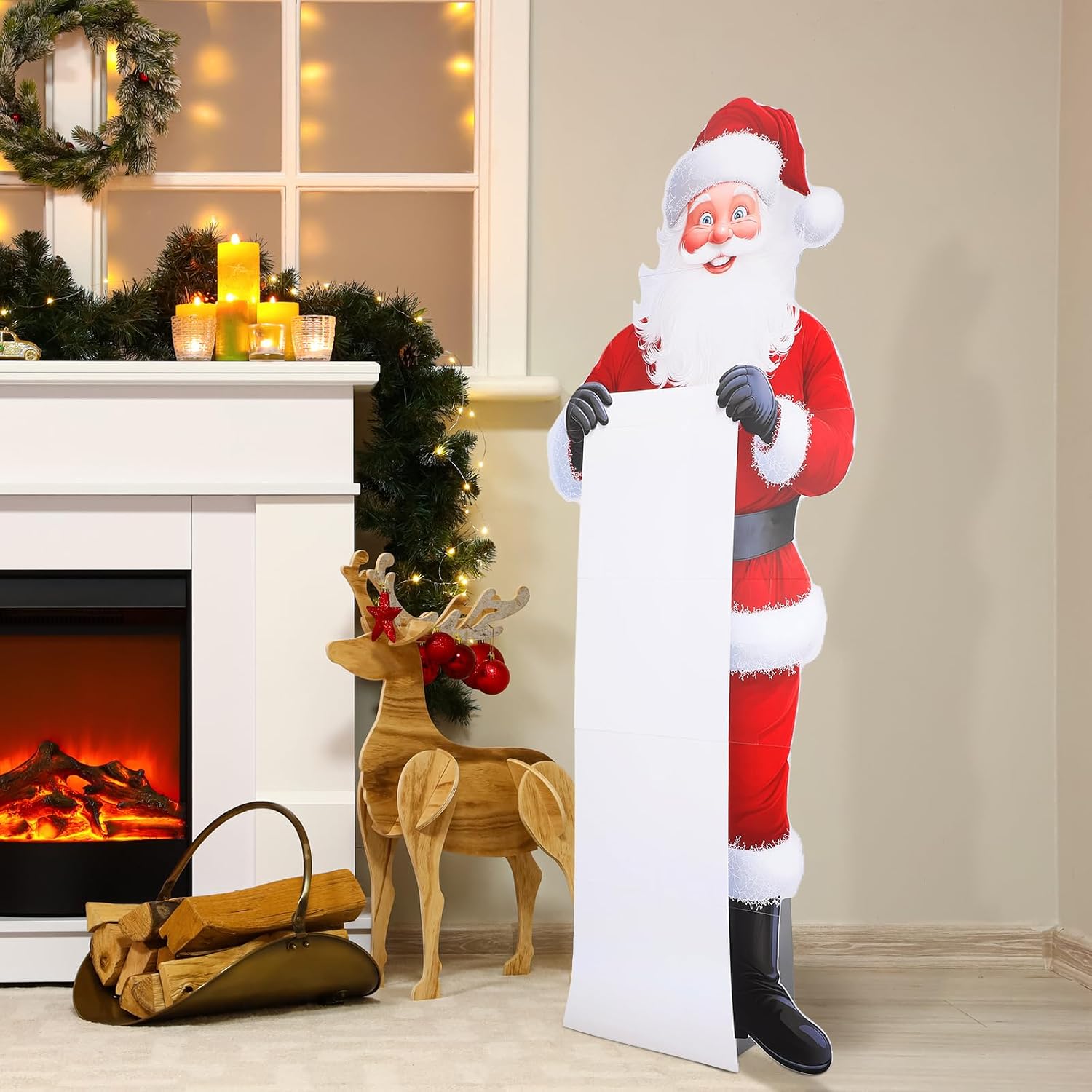 Canchiing 71 x 28 Inches Large Santa Cutout with Wish List Sign Board Christmas Life Size Santa Cardboard Cutout Stand up for Home Xmas Christmas Party Holiday Decoration