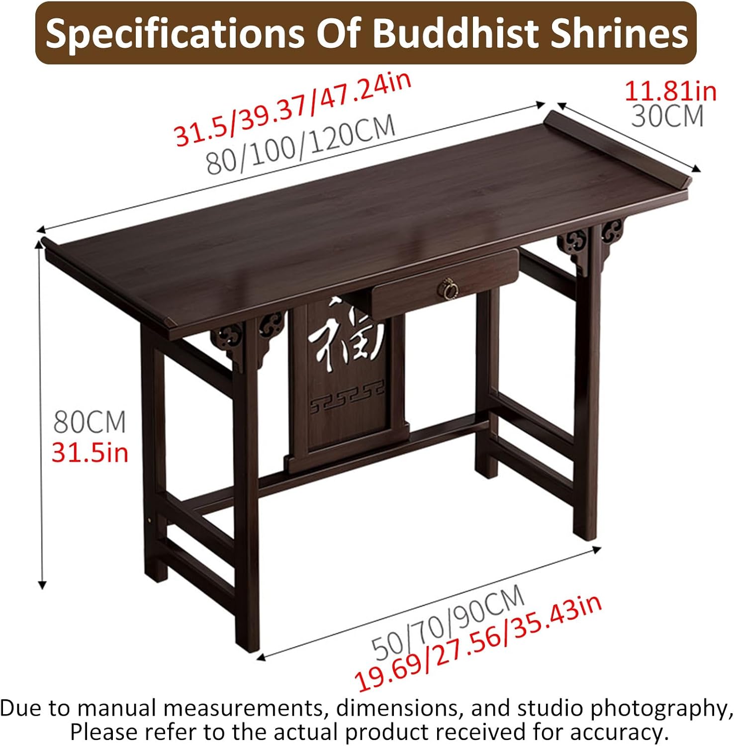 Chinese Buddhist Altar Table Temple Altar Table Bamboo Buddhist Offering Niche Guanyin God of Wealth Shrine Cabinet Offering Rack for Home Decor(47.24x11.81x31.5in)