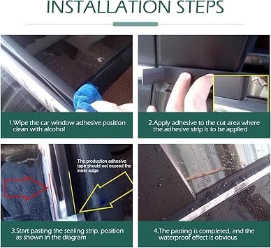 4 PCS Car Window Seal Strip, 13.12FT Waterproof Rubber Sealing Strip, Self-Adhesive Window Trim, Universal for Car Front Rear Windshield, Door (Black)
