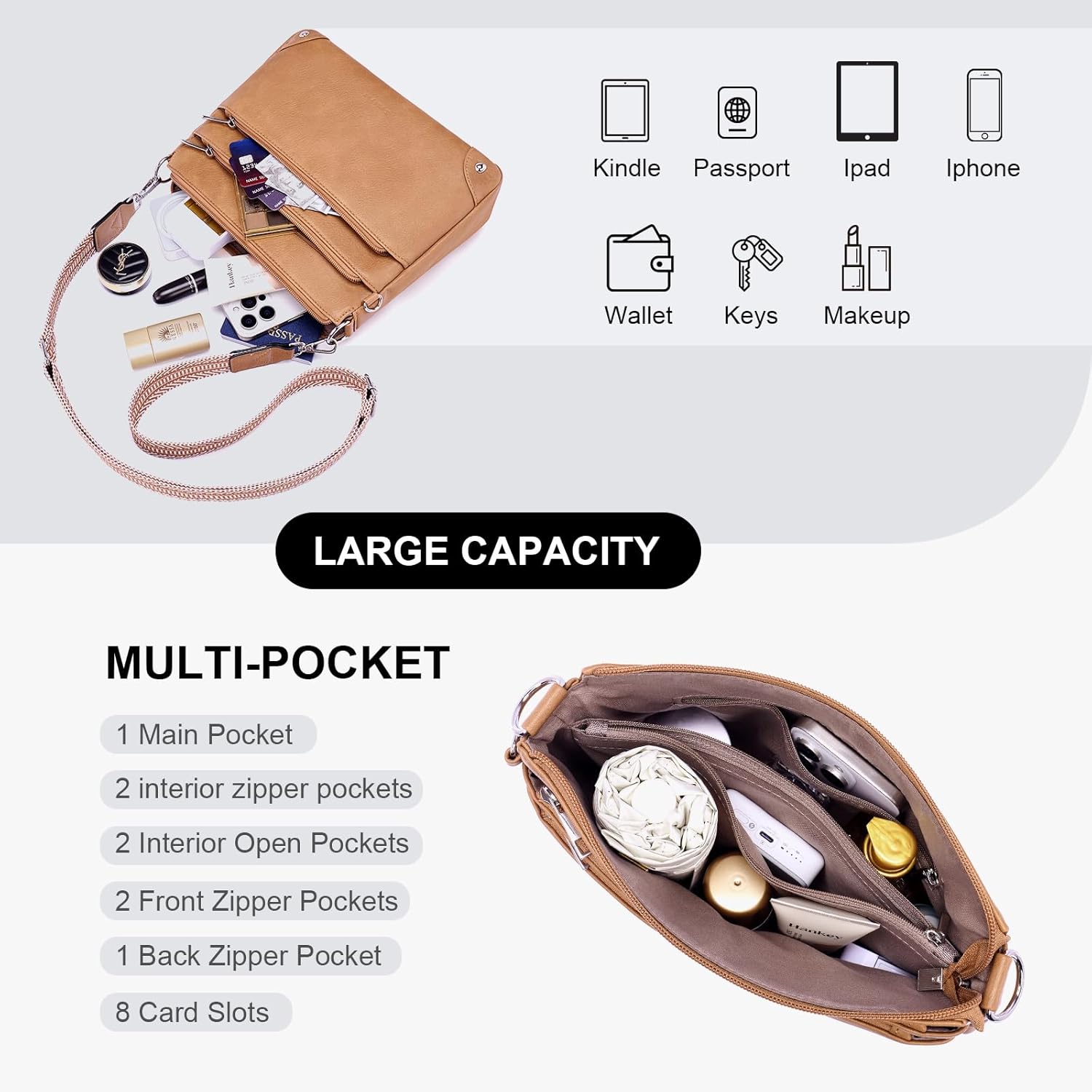 Crossbody Bags for Women Rfid Travel Crossbody Purses Leather Handbags Medium Shoulder bag with Adjustable Strap - Image 3