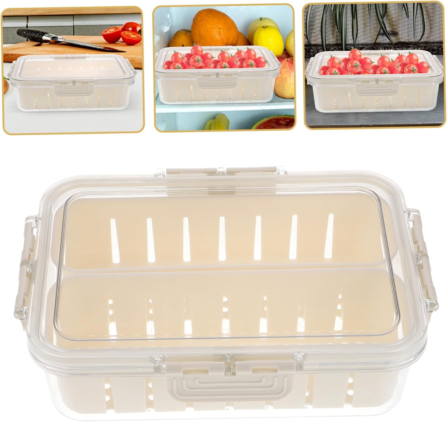 Zerodeko Refrigerator Storage Box Fresh Preservation Container for Vegetables Fruits Meat with Drain Feature Fridge Organizer for Efficient Food Storage