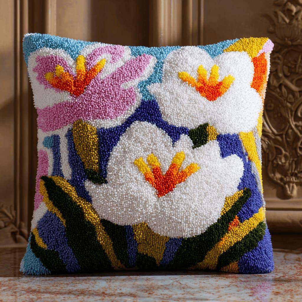Kitquiver Latch Hook Cushion Kit,Lily DIY Throw Pillow Cover 43X43Cm