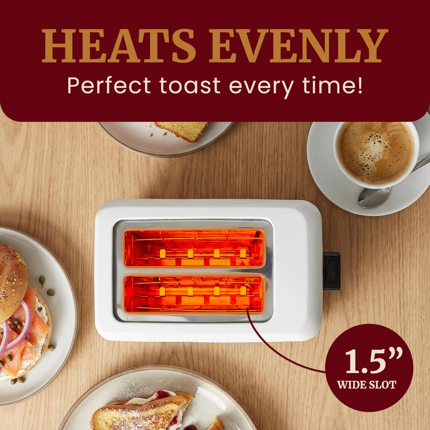 Elite Gourmet ECT-1027# Cool Touch Toaster, 7 Toast Settings Cancel Functions, Slide Out Crumb Tray, Extra Wide 1.5" Slots for Bagels Waffles Specialty Breads, Puff Pastry, Snacks, White