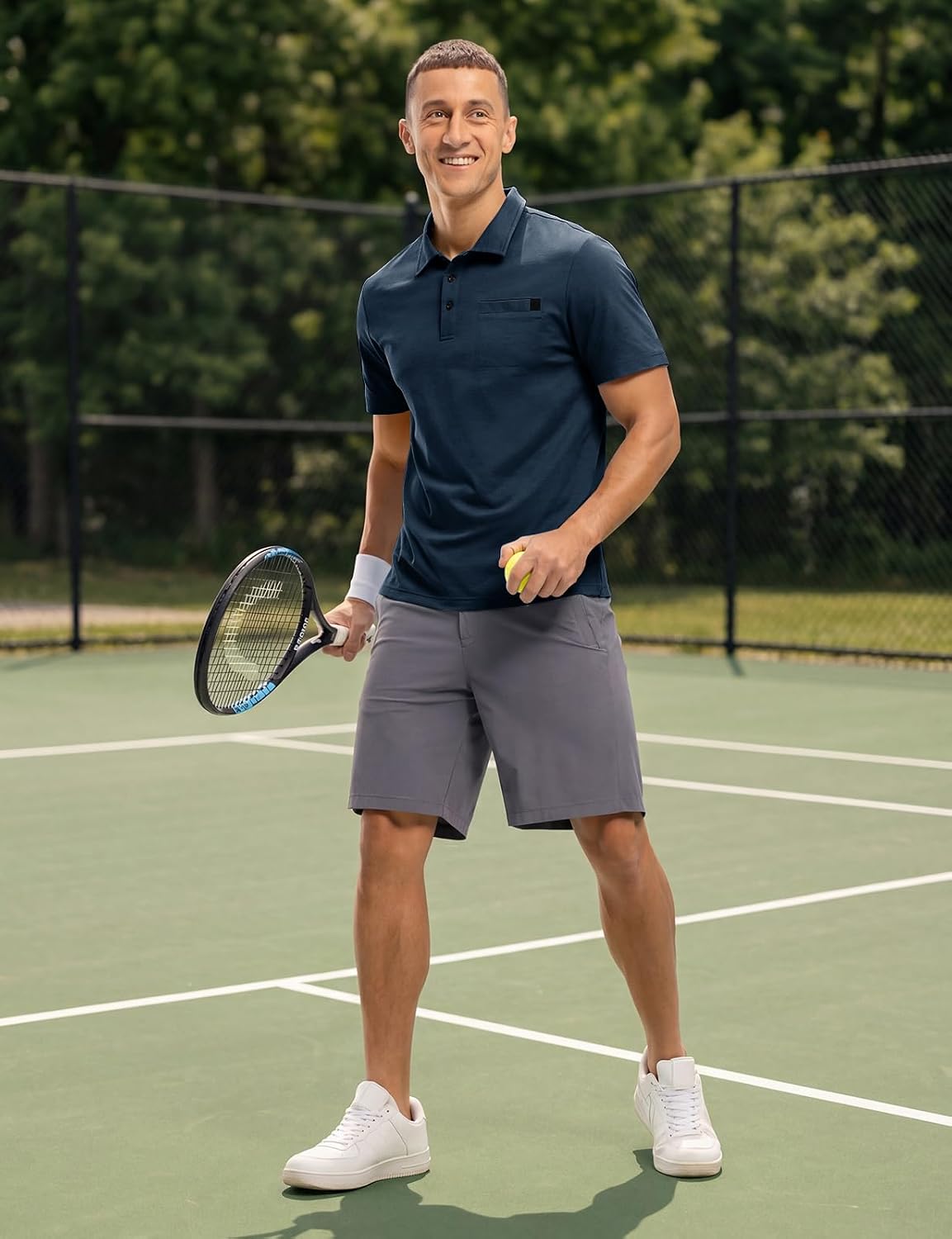 Rdruko Men's Polo Shirts Short Sleeve Dry Fit Golf Shirt with Pocket Collared Tee Shirts Athletic Casual