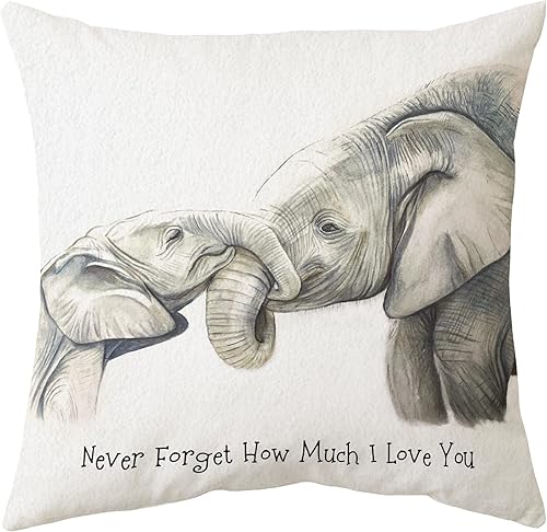 Sidhua Funda de almohada con temática de elefante para el hogar, diseño de elefante de bebé nunca olvidará cuánto te amo 18 x 18 pulgadas, regalo