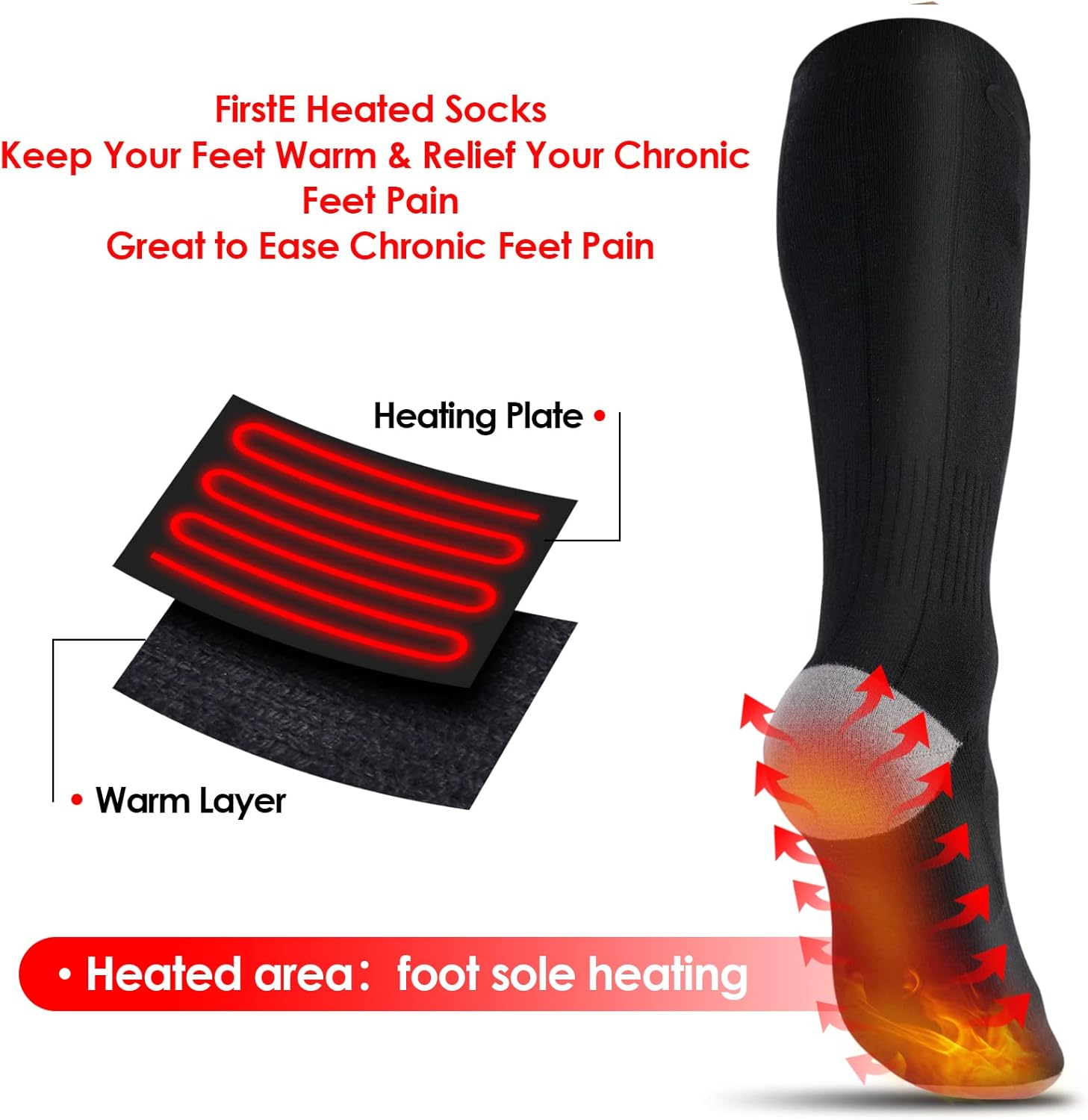 FirstE Heated Socks, Electric Heated Socks for Men Women Rechargeable,5000mAh Battery Powered Winter Foot Warmer Socks,4 Level Heating Socks for Indoor Outdoor Work,Camping Skiing Fishing Hunting : Sports & Outdoors