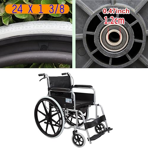 Miniatura 5 de Rueda trasera para silla de ruedas de 24 pulgadas, rueda de repuesto manual para silla de ruedas de 24 x 1 3/8, neumáticos sólidos no inflables,