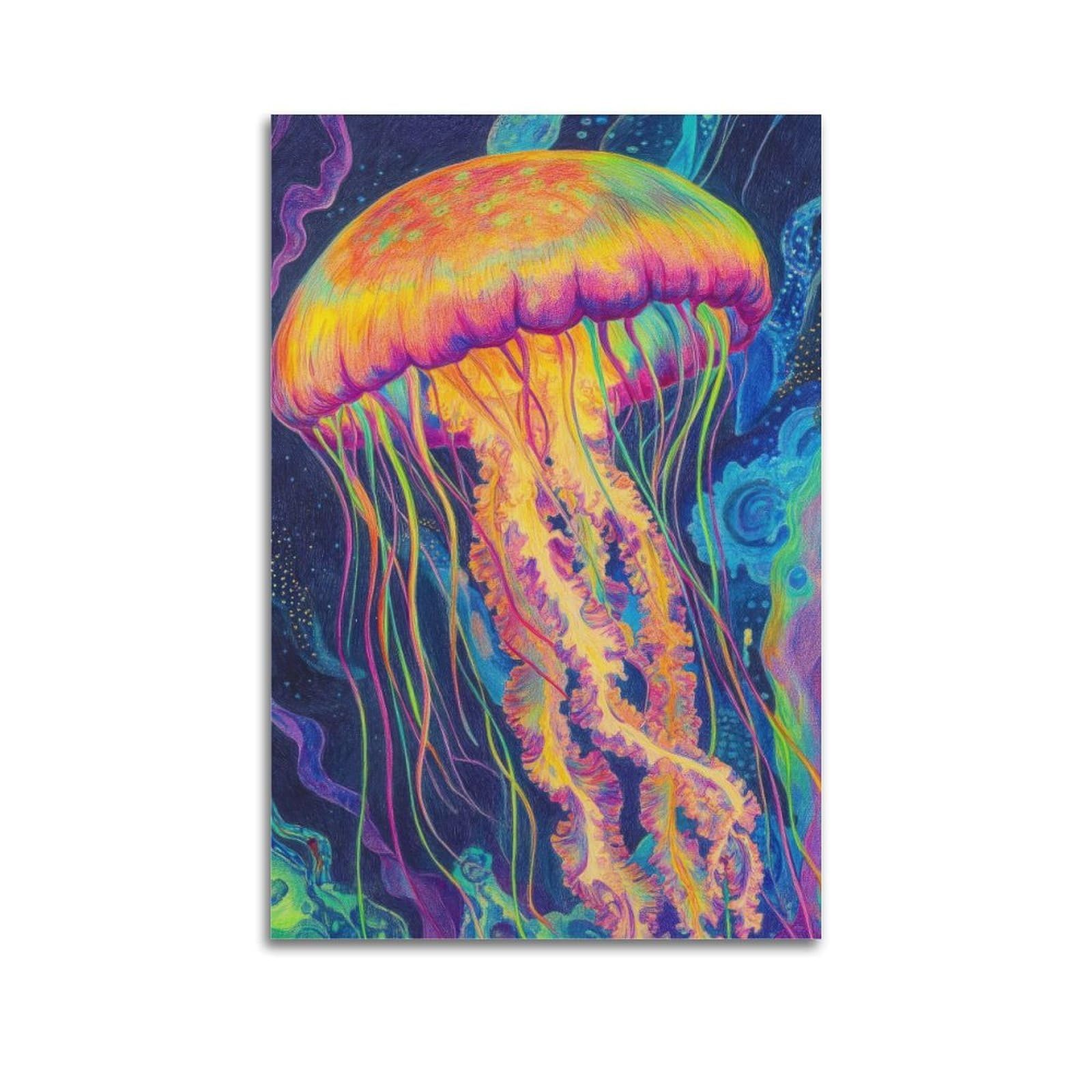 WPHSFX Marine Animal Poster Vibrant Orange Jellyfish Splendor Poster Decorative Painting Canvas Wall Posters And Art Picture Print Modern Family Bedroom Decor Posters 20x30inch(50x75cm)