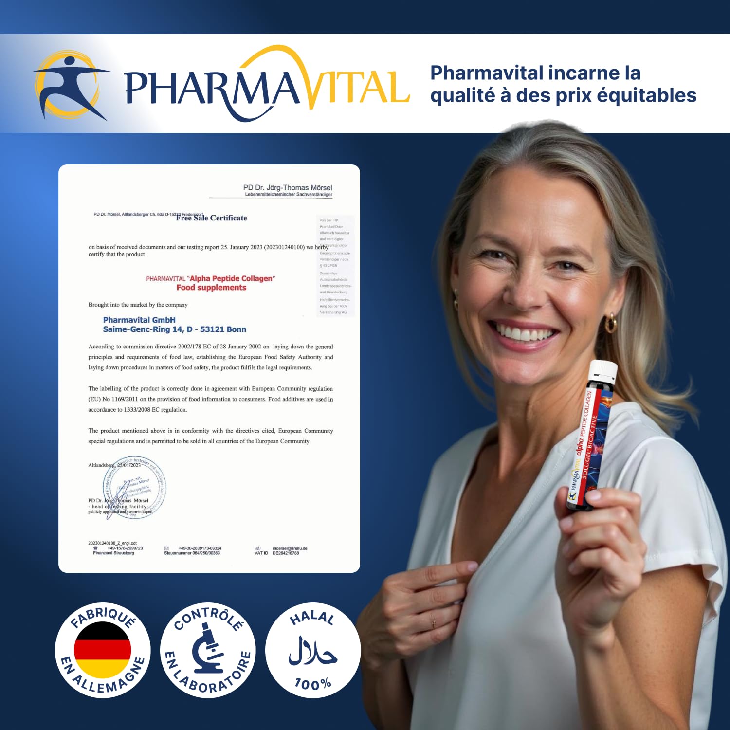 Alpha Peptide Collagène à boire - Collagene liquide 50 ampoules - 10.000 mg d'hydrolysat de collagène - Avec des peptides de collagène de type 1 et 3 - Testé en laboratoire externe