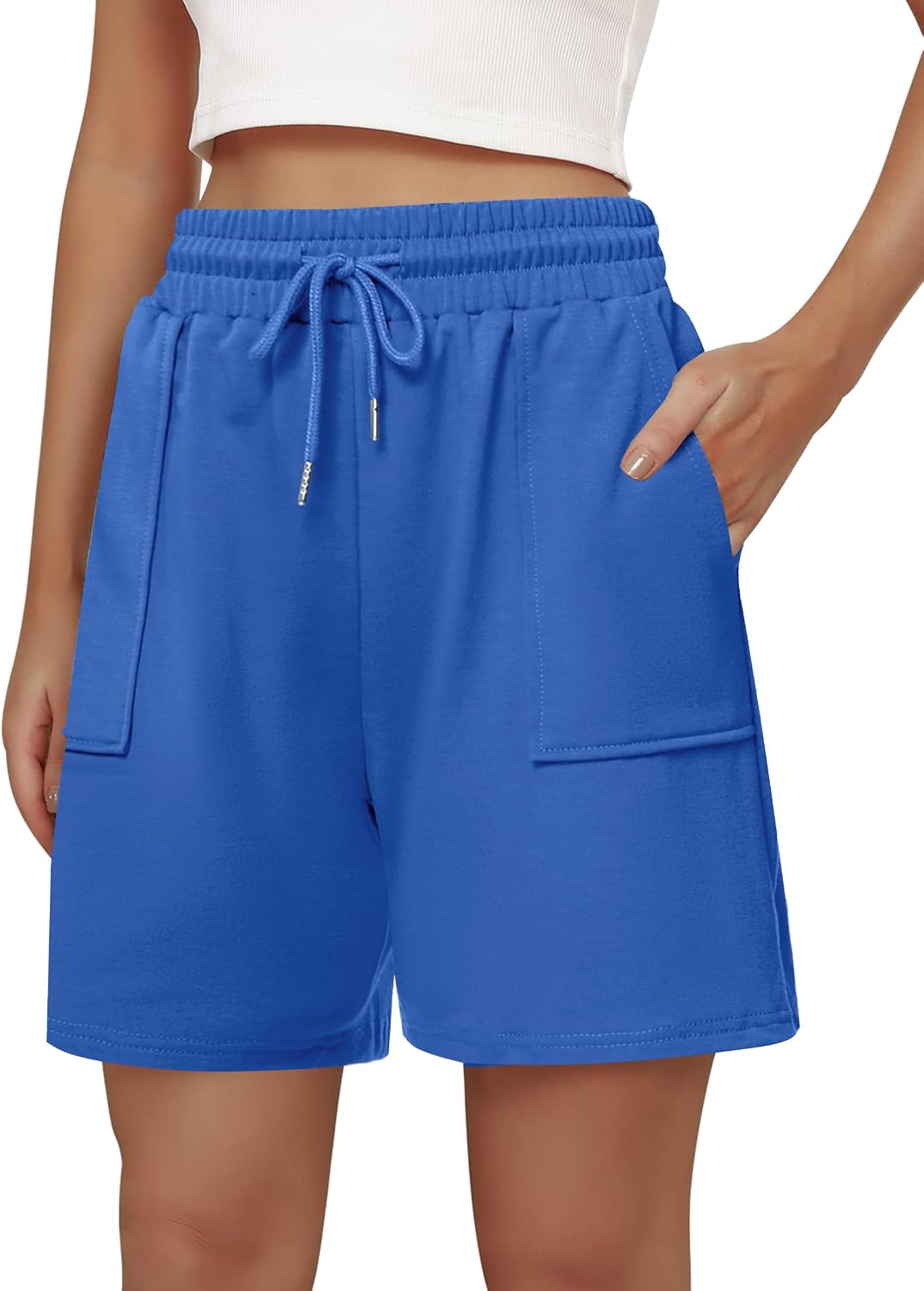 Cowasto Women's High Waisted Sweat Shorts Loose Athletic Bermuda Pockets Drawstring Summer Running Casual