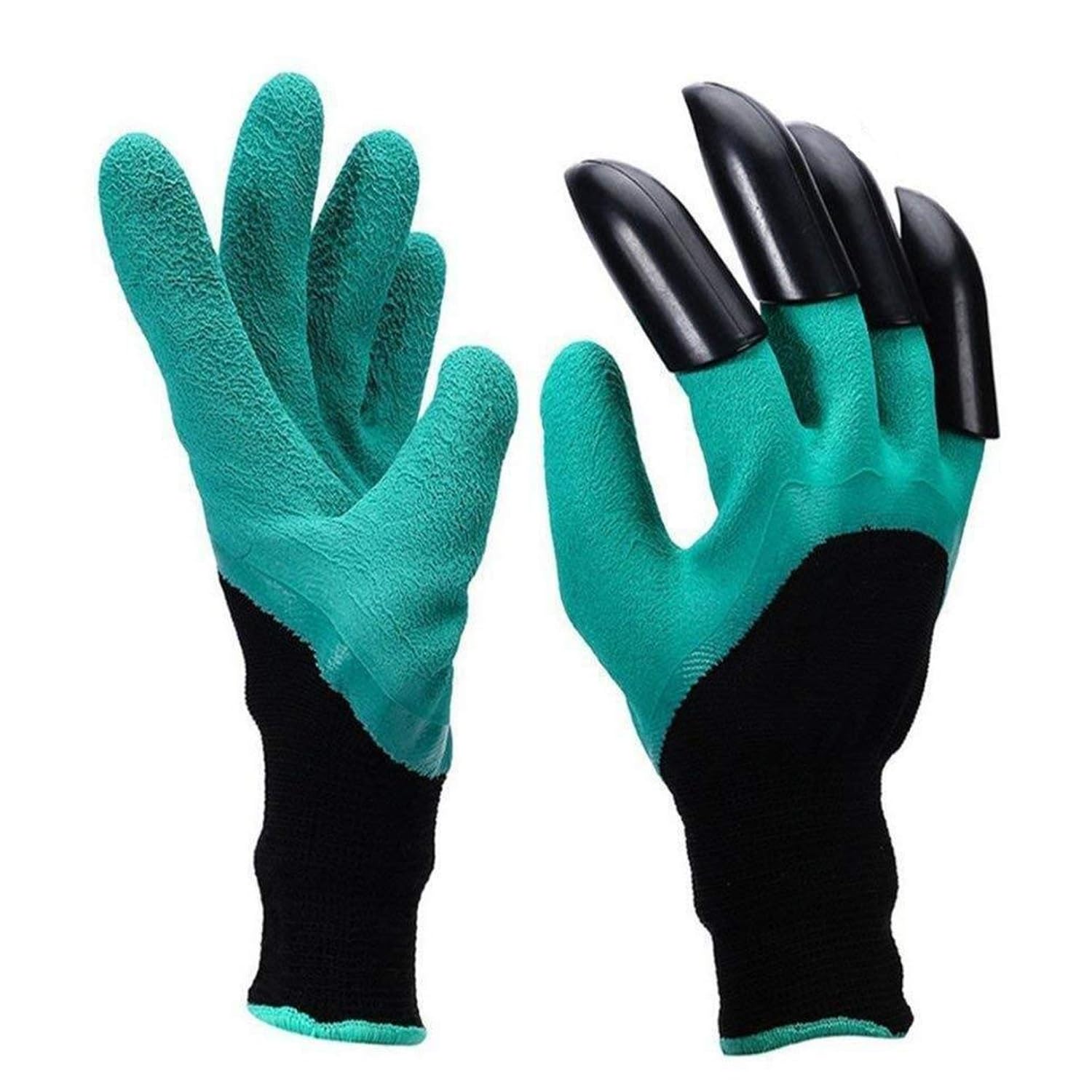 CINAGRO Heavy Duty Garden Farming Claw Gloves, Washable with Right Hand Fingertips ABS Claws for Digging and Gardening (Free Size, Green)