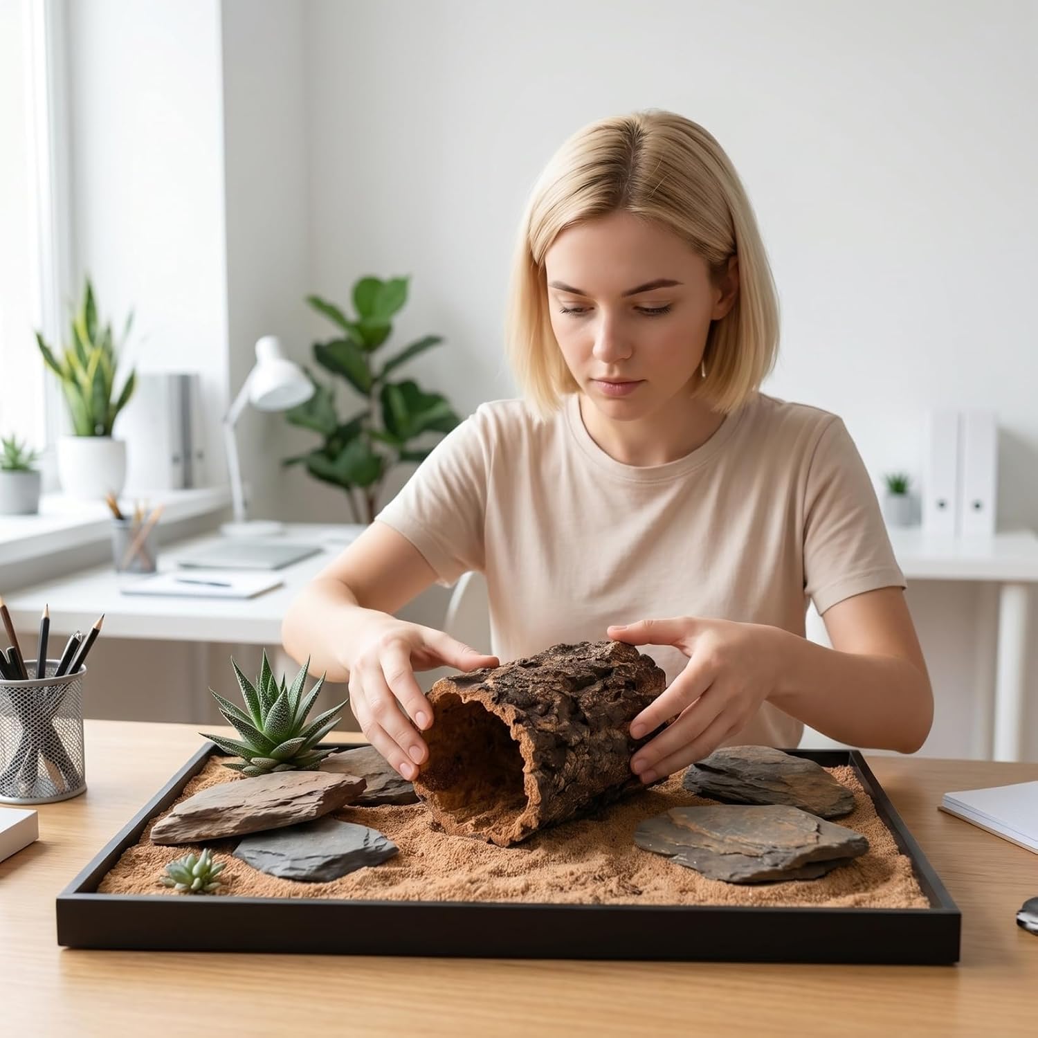 VOSAREA Reptile Hide Log, Hollow Tree Trunk Cave 7-8cm Diameter | Climbing Platform Shelter for Terrarium Tanks, Gecko, Lizard, Snake and Reptile Habitat Decor