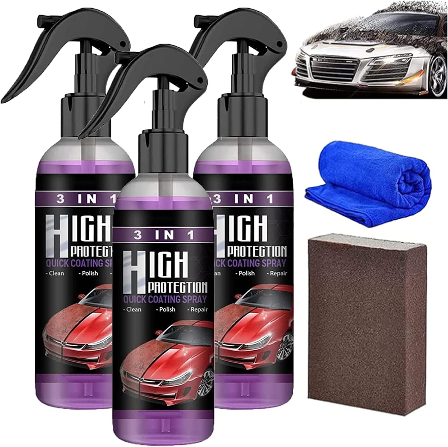 3 in 1 Ceramic Car Coating Spray, 3 in 1 High Protection Quick Car