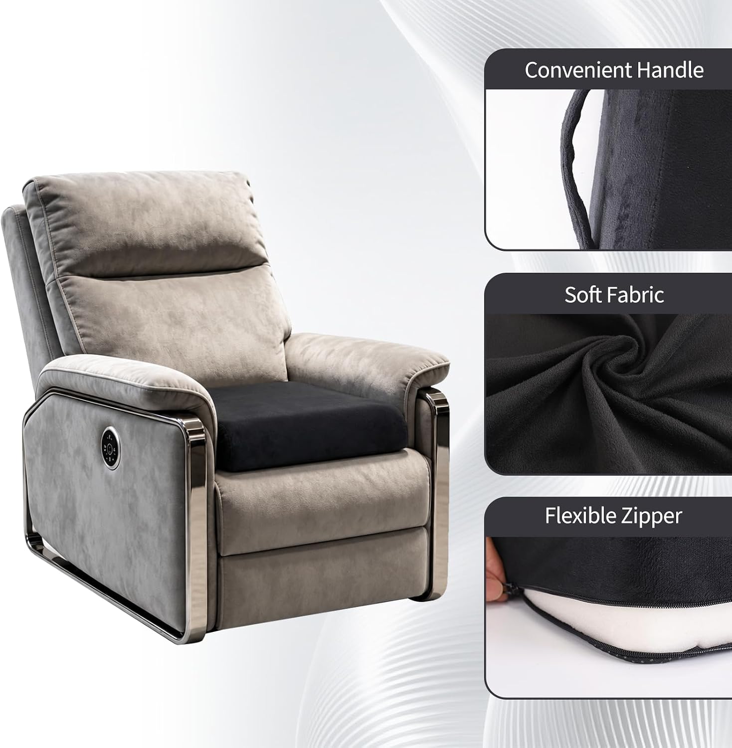 Seat Cushion for Recliner, 20"x20"x4", Chair Cushions for Elderly | Dual-layer Foam Construction With Soft Comfort Layer and Supportive Base, Non-slip Bottom, Washable Cover and Carrying Handle