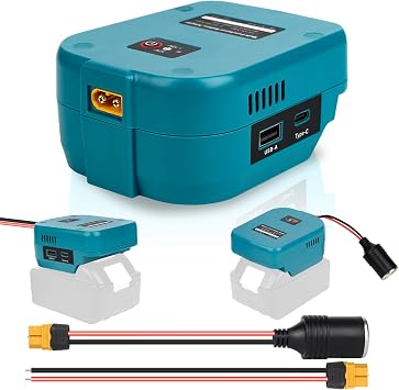 for Power Wheels Battery Adapter Compatible with Makita 18V LXT Battery, 18V to 12V Step Down Power Converter with USB & Type C, XT60 Ports for RC Car, DIY Projects, 1 Pack No Battery