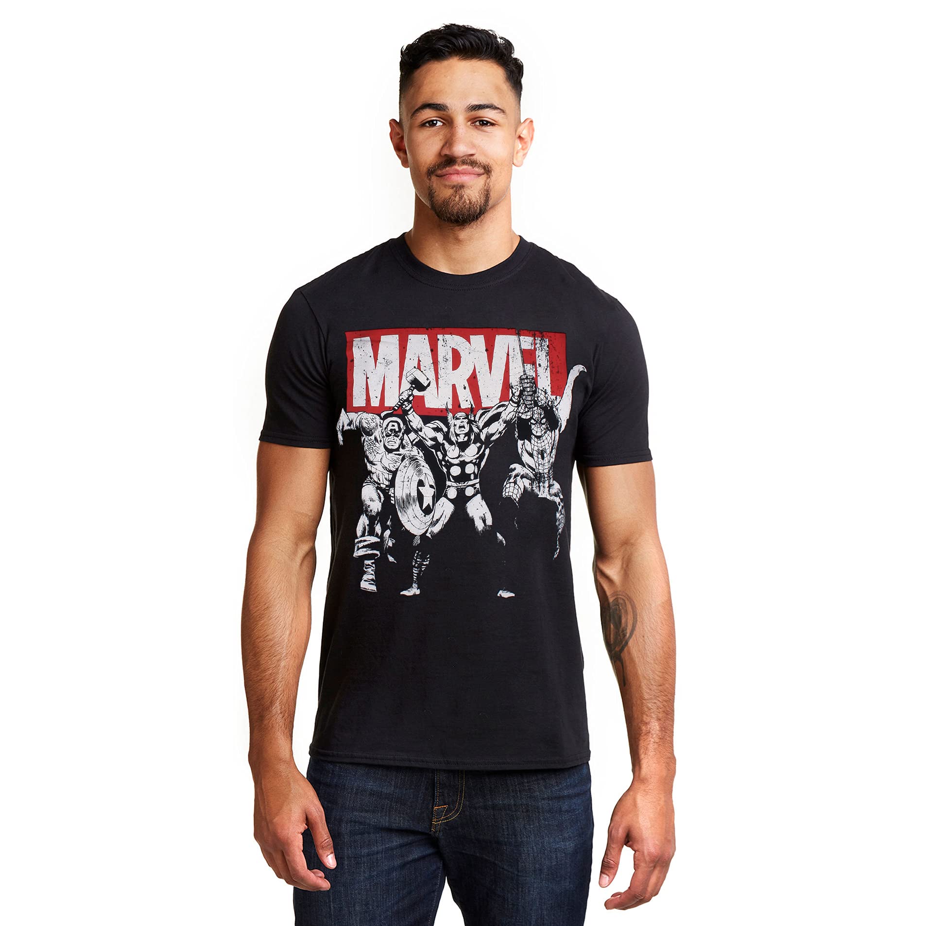 Marvel Trio Heroes T-Shirt Black Cotton XXL Mens - Official Licensed Apparel
