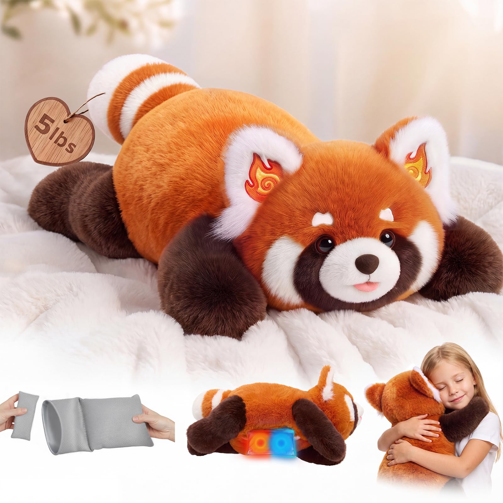 Mewaii Weighted Stuffed Animals Red Panda Plush, Heatable Coolable, 2-5lbs