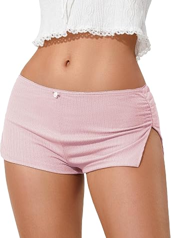 Women Micro Booty Shorts Sexy Low Rise Side Split Micro Shorts Lounge Pj Bottoms