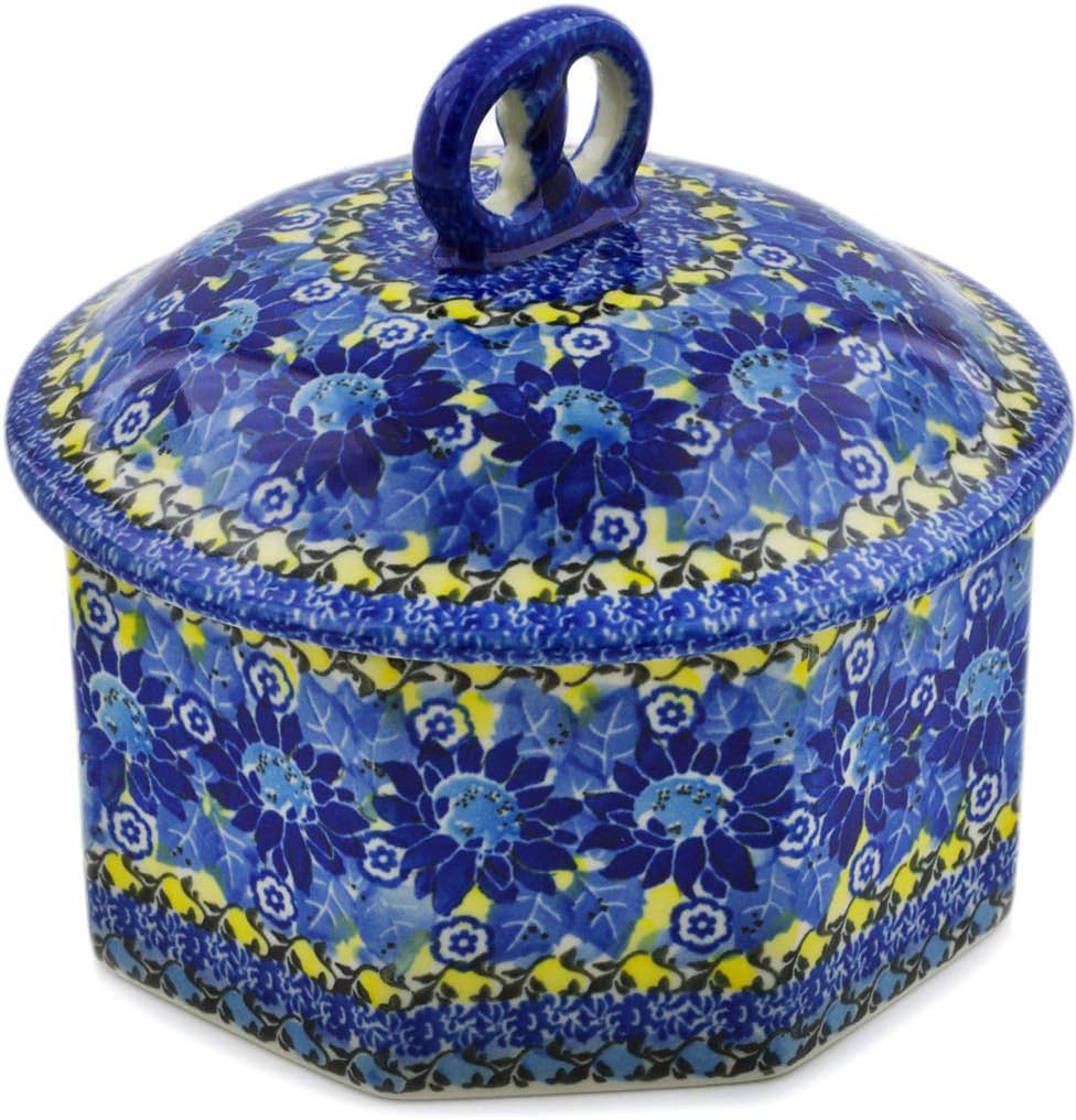 Polmedia Polish Pottery Pretzel Jar 6" UNIKAT - Deep Blue Pattern Handmade in Boleslawiec Poland by Ceramika Artystyczna + Certificate of Authenticity