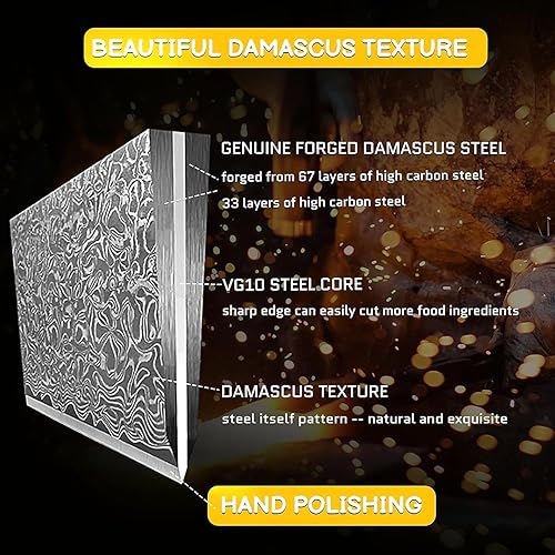 Miniatura 6 de Cuchillo de chef  Cuchillo de cocina VG10 de acero Damasco de 67 capas, cuchillo japonés de 8 pulgadas para cortar carne y verduras, cuchillo de