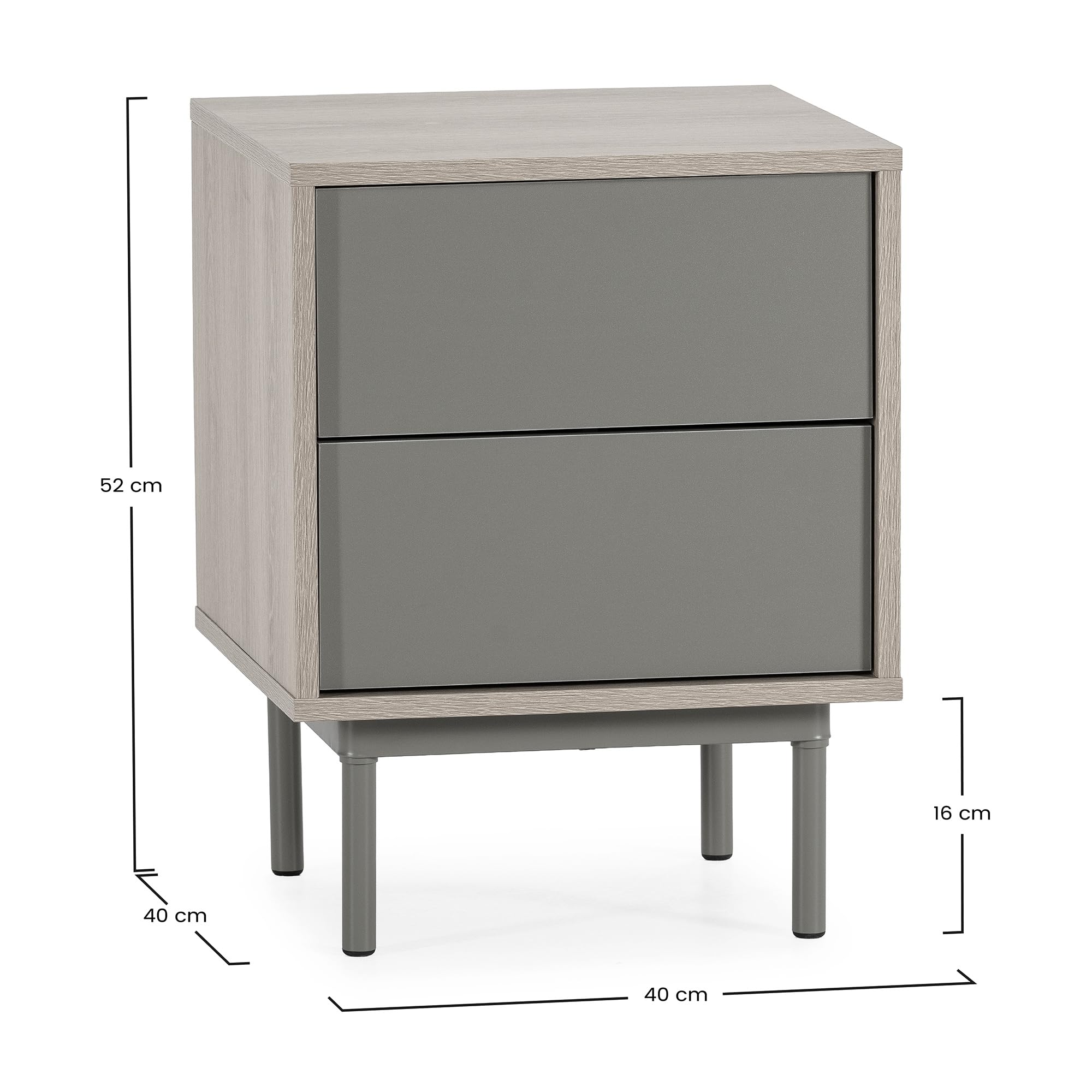 HOMN LIVING Mesita de Noche Cuzco 2 cajones Color Roble/Verde, 40 cm (Ancho) 40 cm (Profundo) 52 cm (Altura)