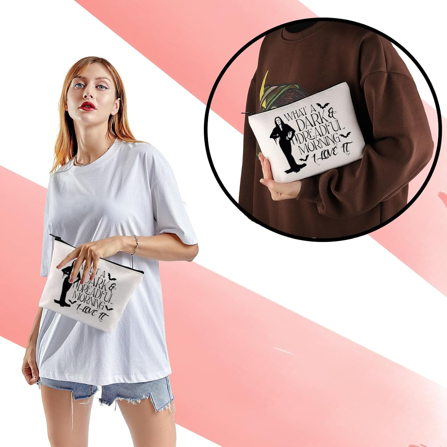 KUIYAI TV Series Merchandise Makeup Bag Morticia Fans Gift Horror Movie Lovers Gift With A Dark And Dreadful Morning Love It Cosmetic Bag (Dark&Dreadful Mup) - Image 6