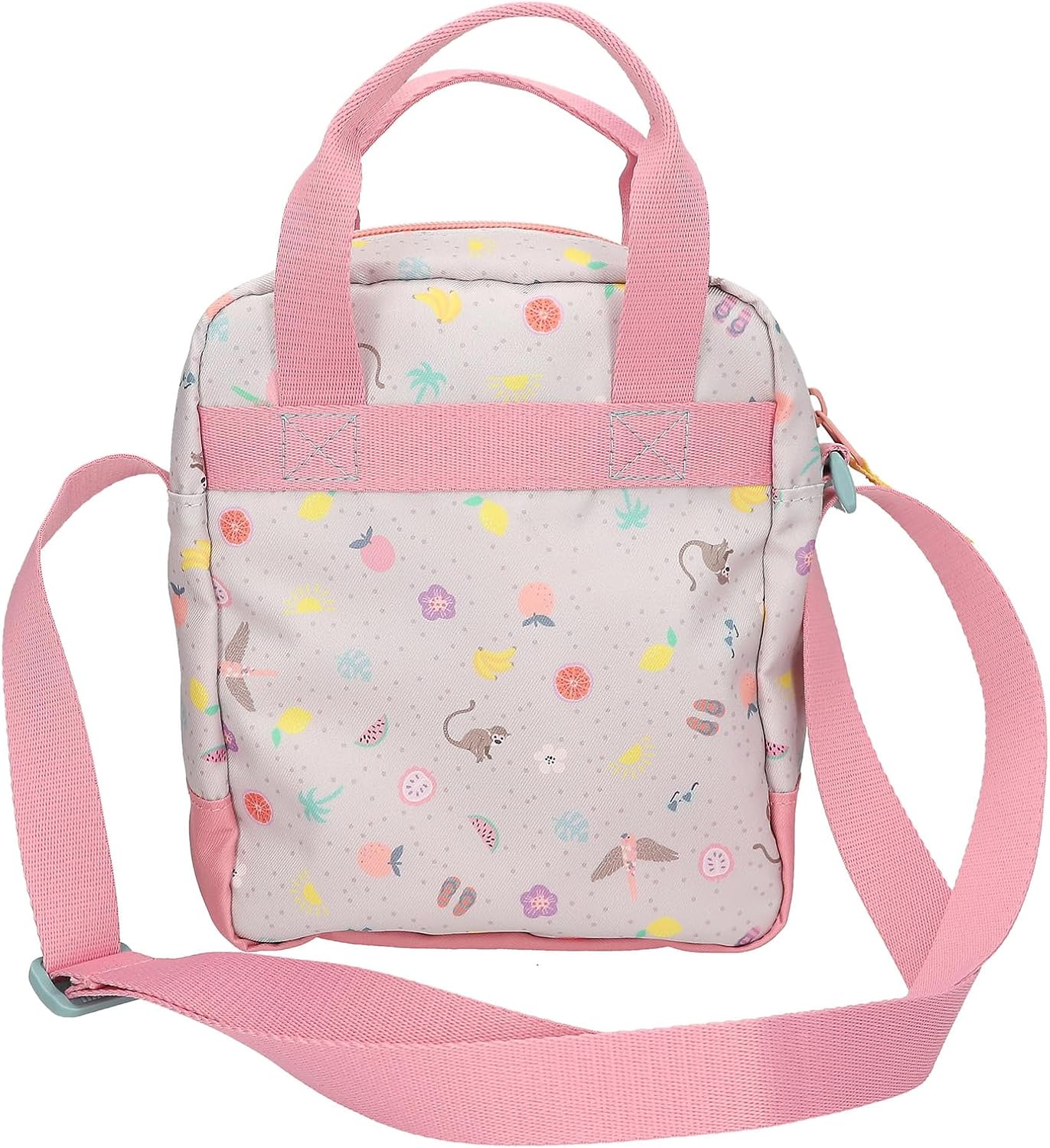 Depesche TOPModel Juicy 13327 Shoulder Bag in Cream and Pink with Model Motif, Monkey and Colourful Pattern, Handbag with Adjustable Strap, pink, Mittelgroße, Casual