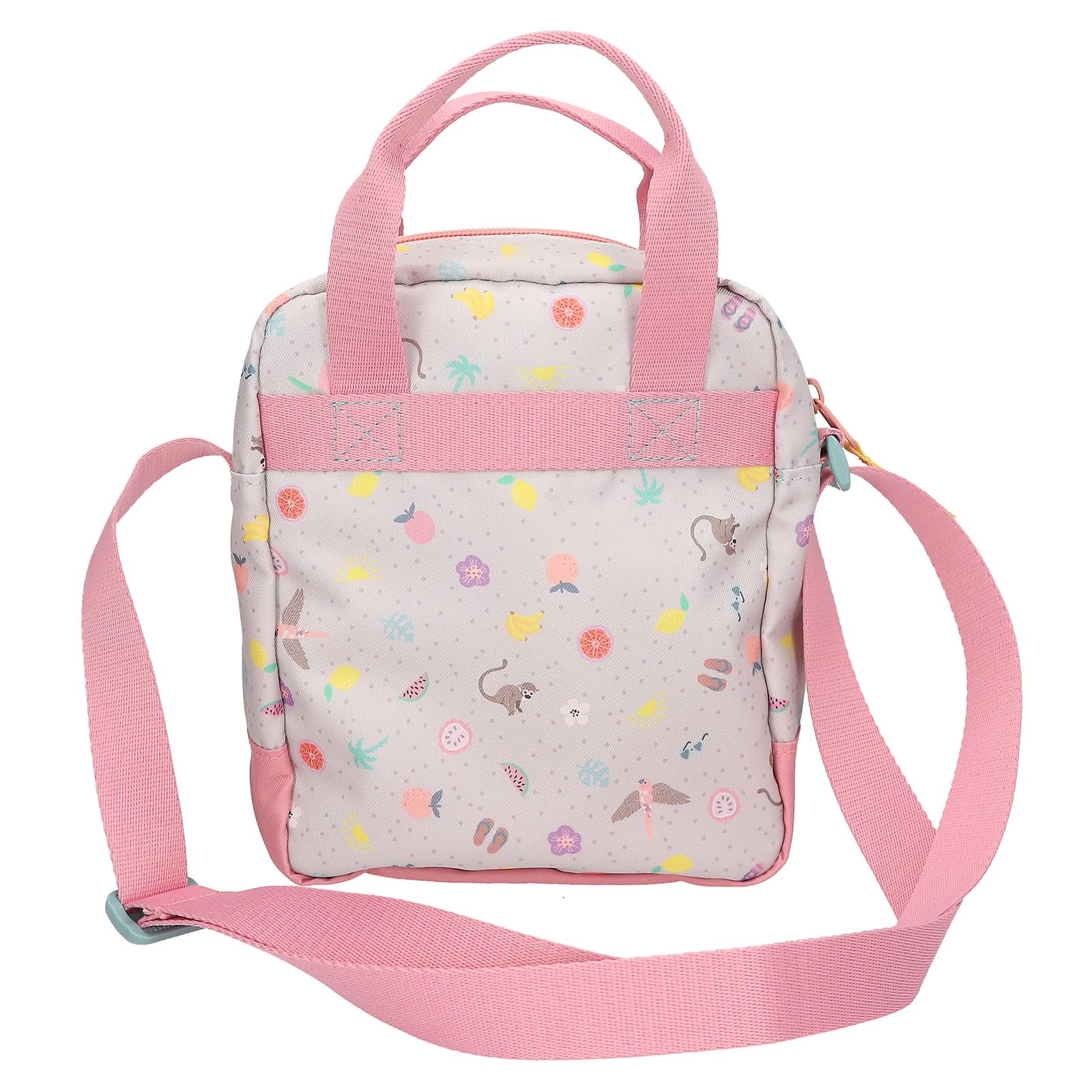 Depesche 13327 TOPModel Juicy - Umhängetasche in Creme und Rosa, mit Model Motiv, Äffchen und buntem Muster, Handtasche mit verstellbarem Gurt