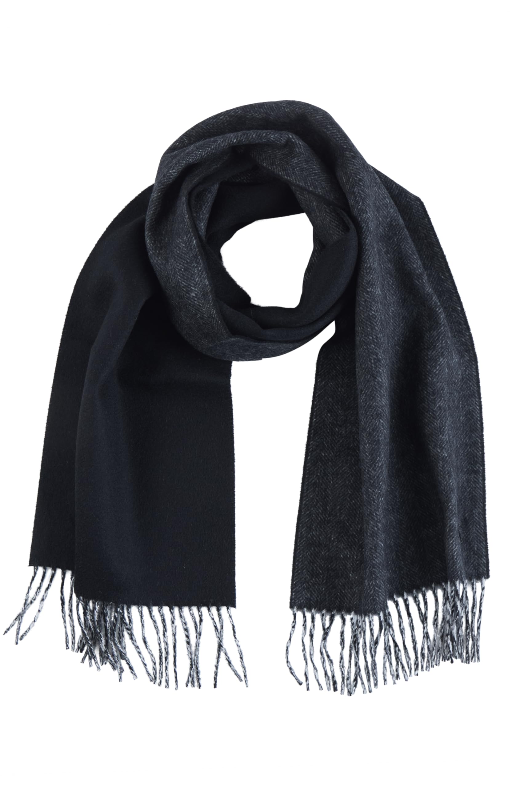 Brooks Brothers Wool and Cashmere Woven Patterned Scarf with Twisted Fringe - Men's Luxury Winter Scarf, 66" x 12"