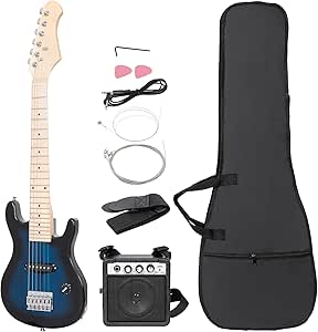 Smartxchoices 30 Inch Electric Guitar, Starter Kit for Kids with Amplifier,Picks, Gig Bag, Shoulder Strap, Cable &amp; Accessory Kit,Solid Wood Body, Blue