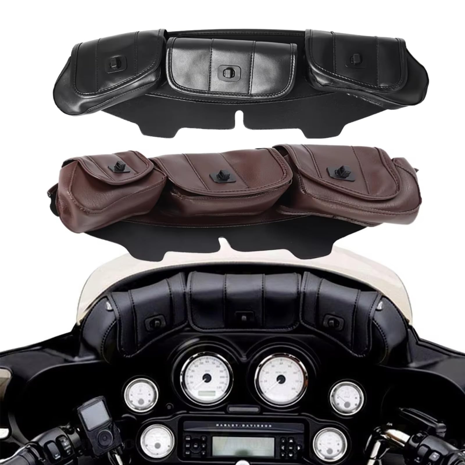 Compatibile Con Glide Per Touring 1996-2013 Borsa Per Carenatura In PU Per Parabrezza A 3 Tasche Per Moto Nera Sacche Moto(Brown)