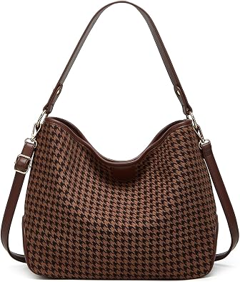Womens Knitted Shoulder Crossbody Bag Fashion Checkered Handbag Large Totes Casual Work Top Handle Purse