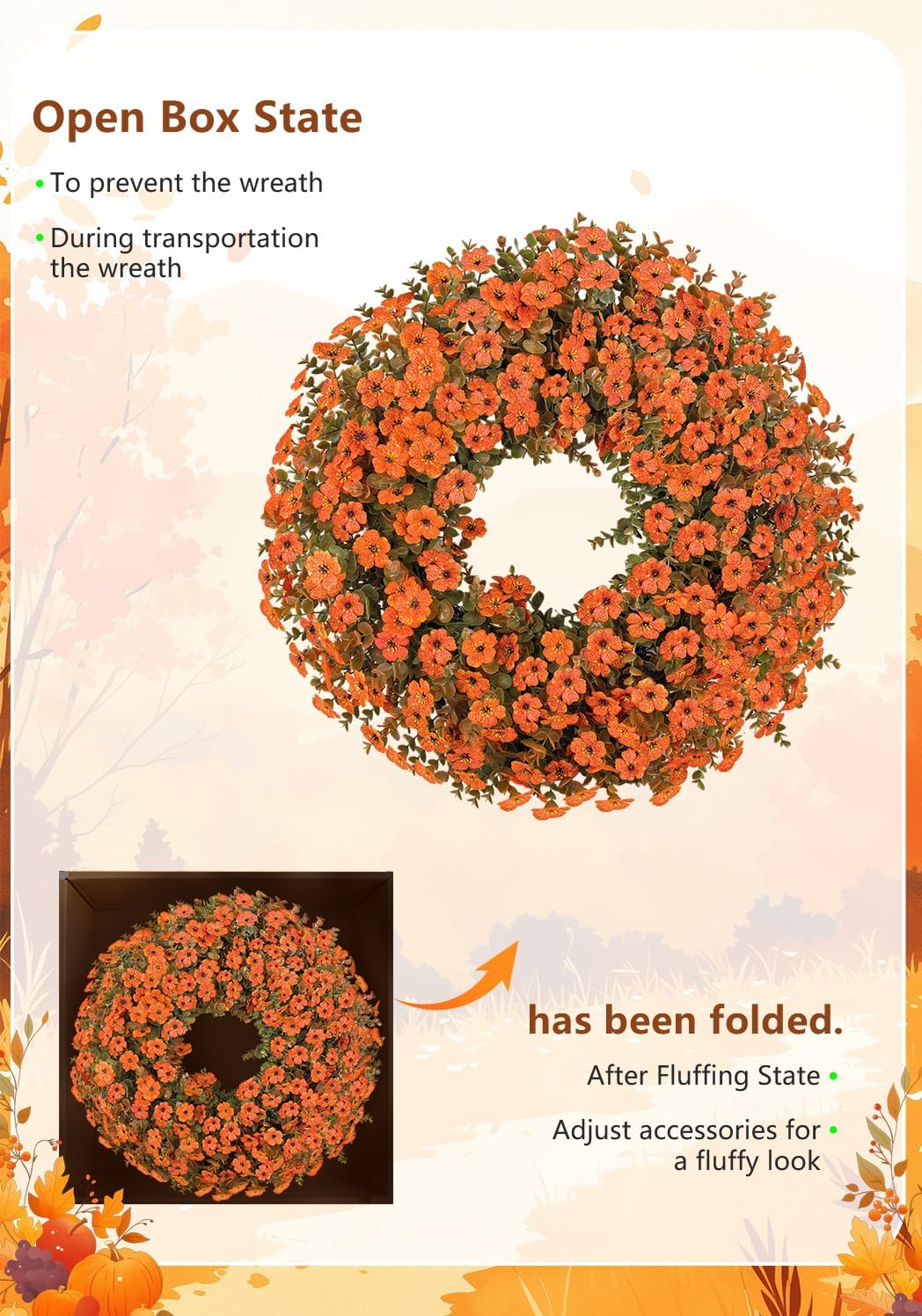 26" Fall Wreath for Front Door,Outdoor Autumn Farmhouse Decor,Mums Flowers