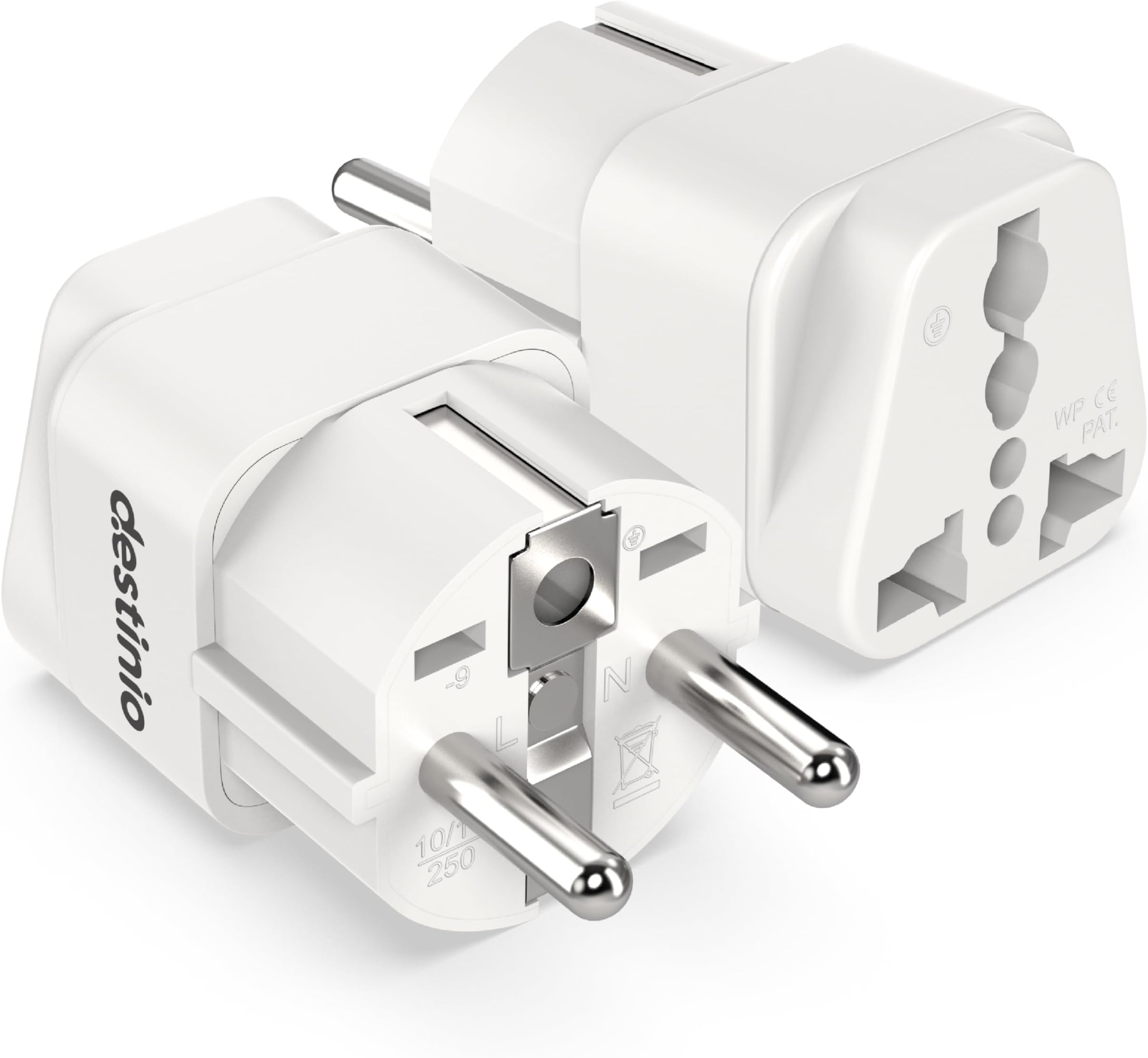 Destinio Universal Europe Travel Adapter Type E/F Schuko Plug Converter 13A 250V, International EU Power Socket for Germany France Spain, Portable European Plug for Mobile Laptop Charger (Pack of 2)