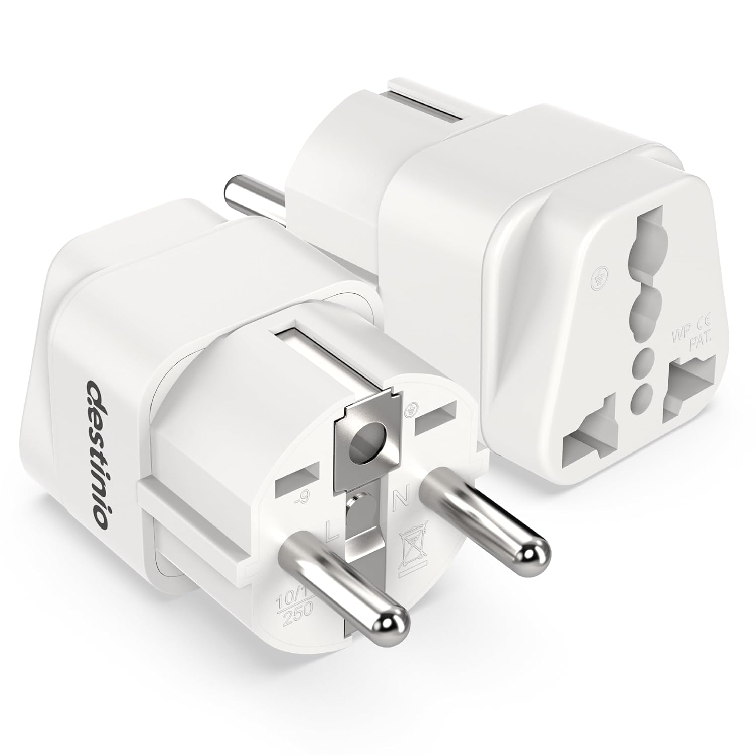 Destinio Europe Travel Adapter, India to Europe Plug Adapter – Germany, France Schuko Adapter, Type E/F European Plug Adapter for Laptops, Phones, Chargers – CE, ROHS (Pack of 2)