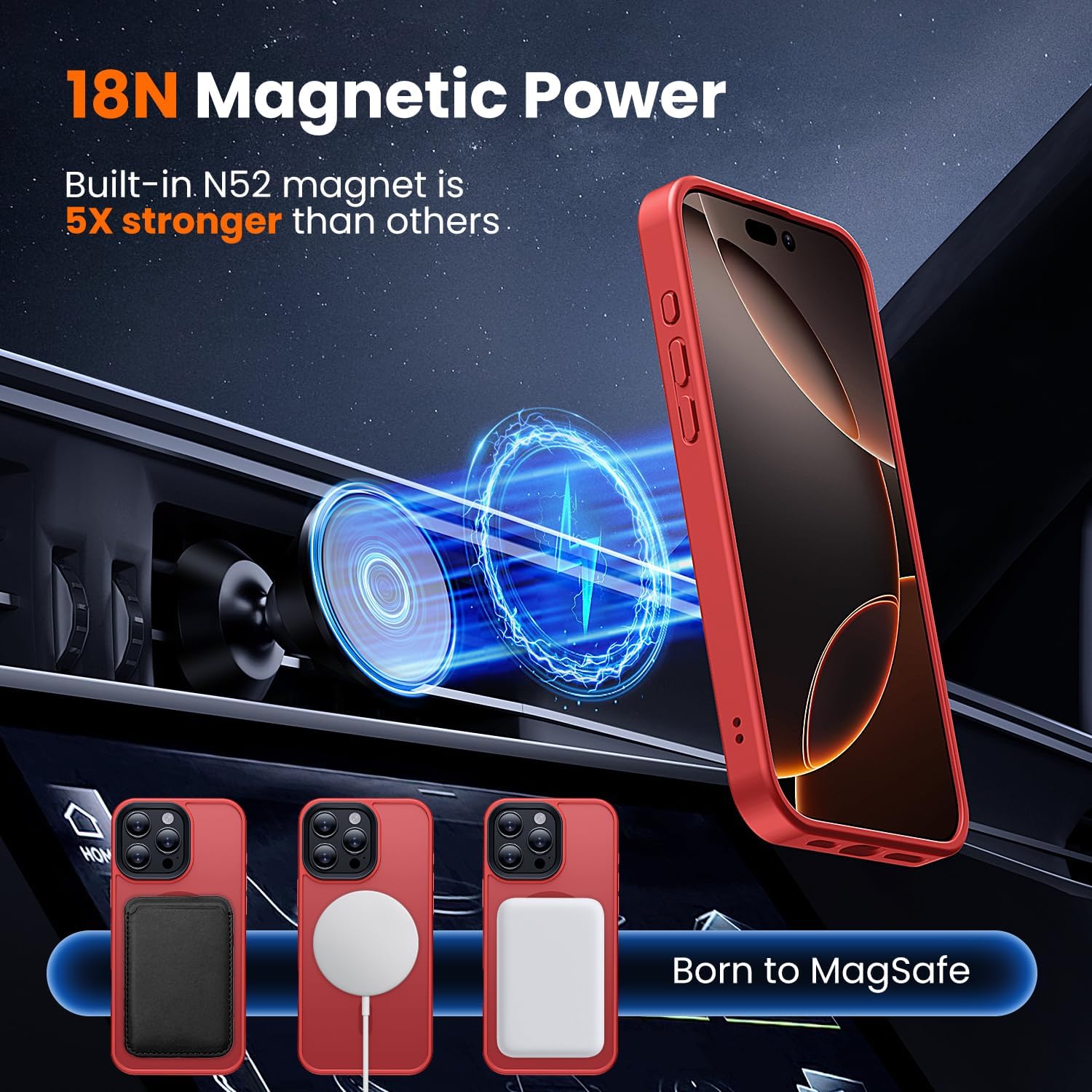  3 in 1 for iPhone 16 Pro Max Case Clear Matte Red | Fits MagSafe, Screen Protector*1 Camera Lens Protector*1,Matte Skin Feeling Back, Cover Military-Grade Protection thumbnail