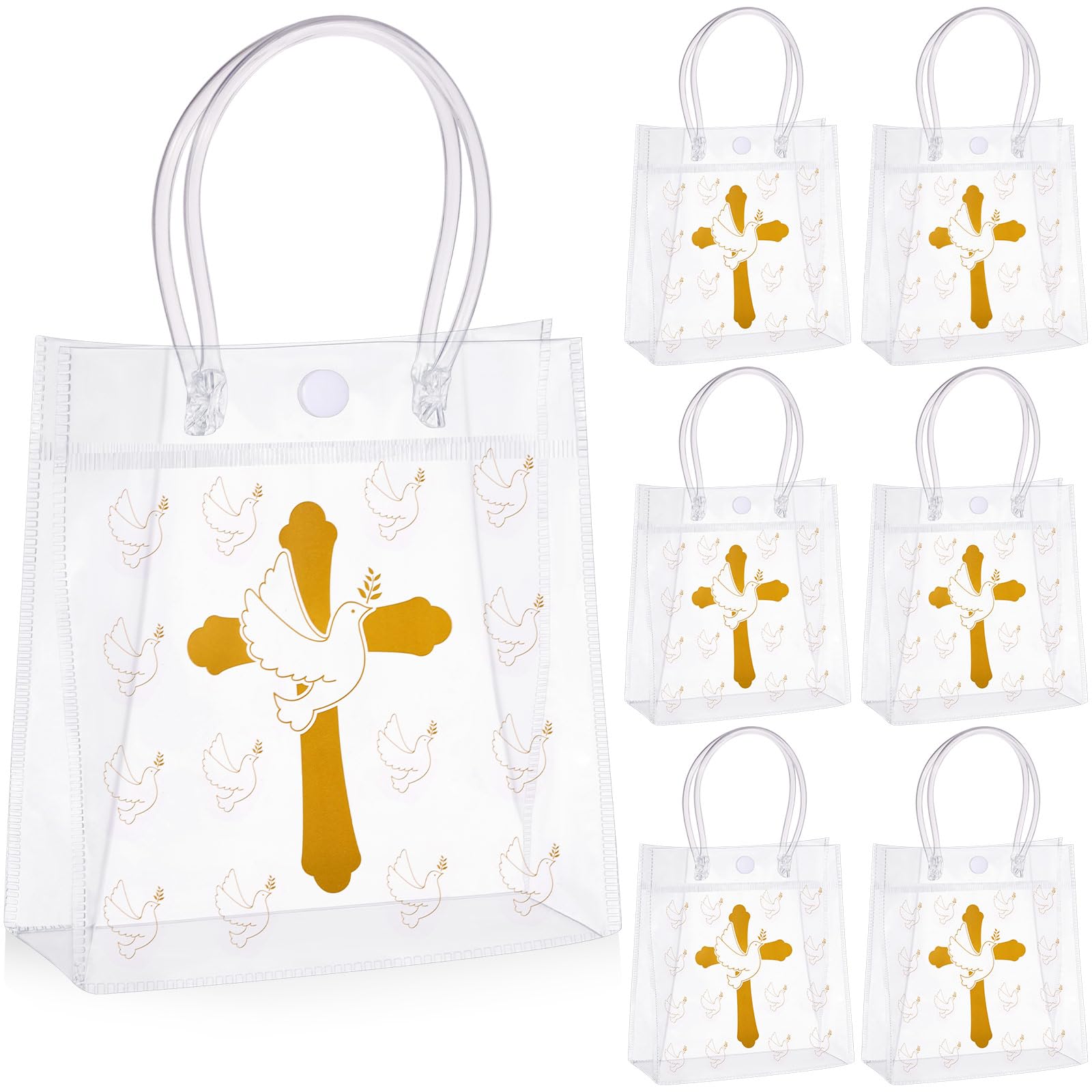 Geelin 24 Pcs Clear Easter Baptism Gift Bags Bulk PVC Religious Christian Gift Bags with Handles Cross Goodie Treat Tote Baptism Party Favors for Guests Christian Birthday Baby Shower Wedding Party
