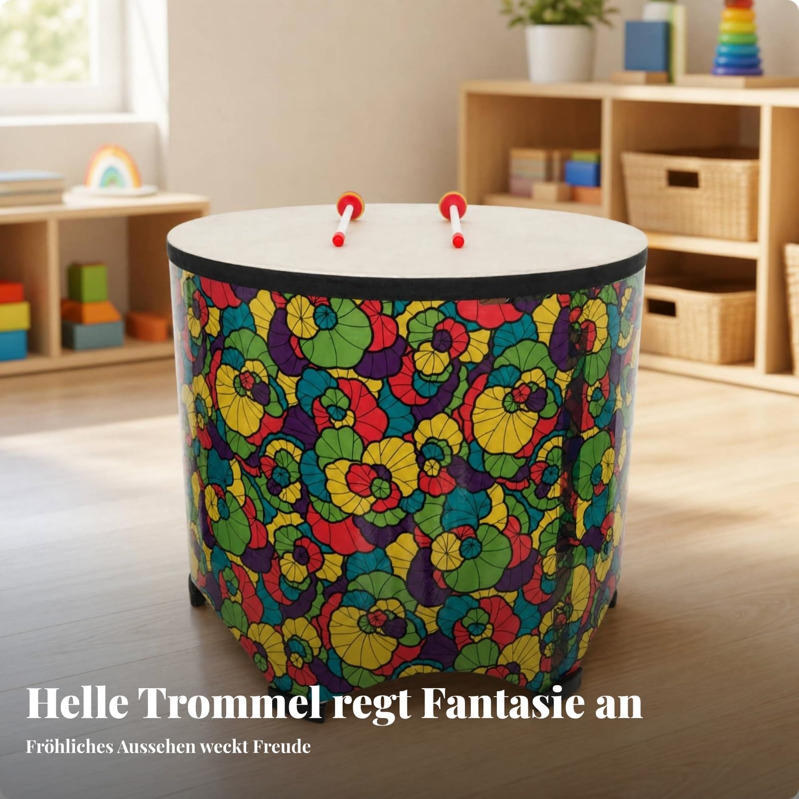 Holztrommel aus Holz Kindertrommel bunt Kinderinstrumente für Kinder, Dhd56a