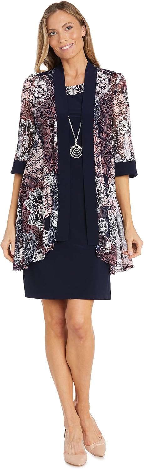 R&M Richards Womens Plus Printed Mesh Two Piece Dress