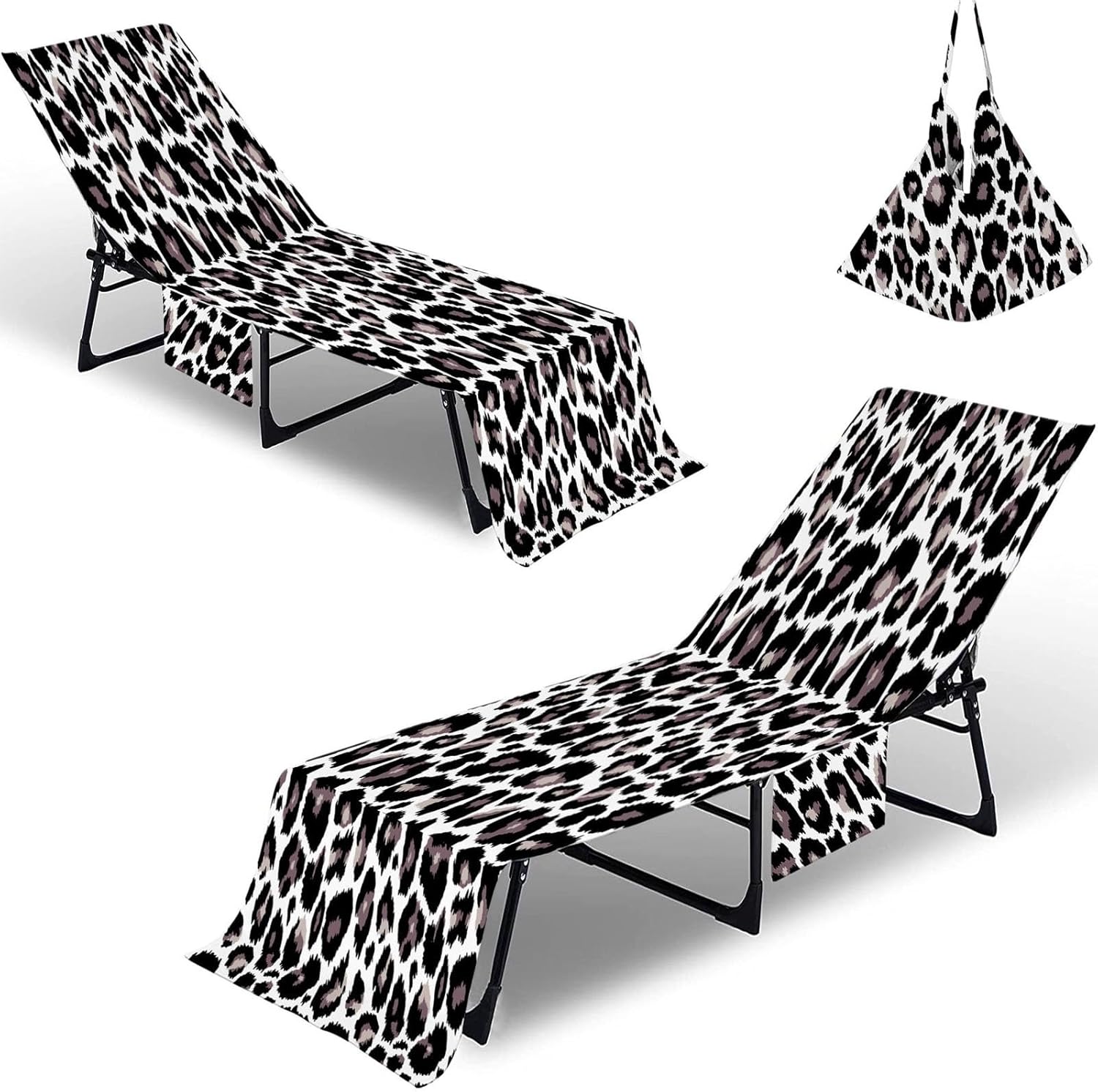 2pcs Beach Chair Cover by The Seaside,Thick and Quick Dry Chaise Lounge Chair Towel Cover for Sun Lounger Pool Sunbathing Garden Beach Hotel No Sliding(Leopard-10)