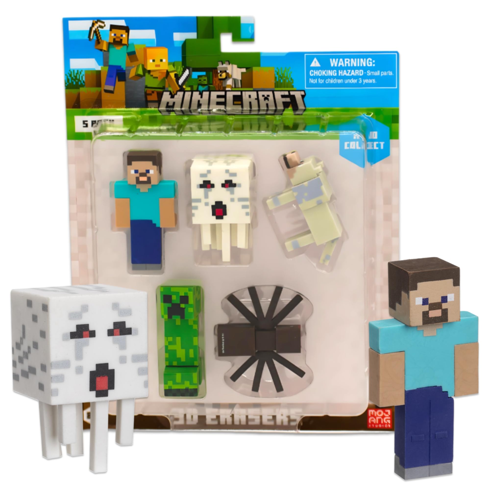 Mine Craft 3D Erasers, 5-Pack Collector Set, 12 Iconic Characters to Collect, Own The Entire Series