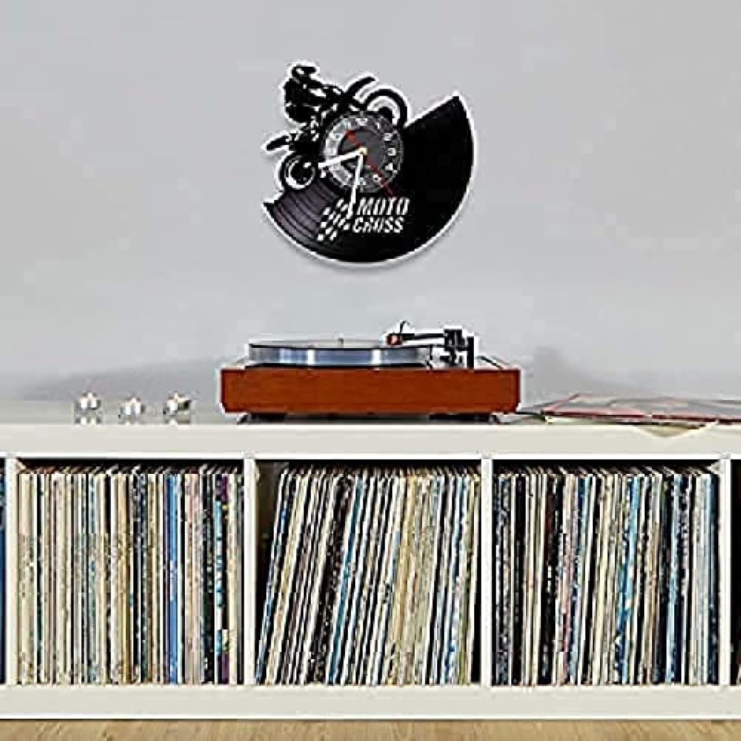 Vinyl Clock Non Ticking Wall Clock Moto Cross Racing Vinyl Record Wall Clock Off-Road Motorcycle Sports Bikers Home Decor Clock Dirt Hanging Accessories 12 inches
