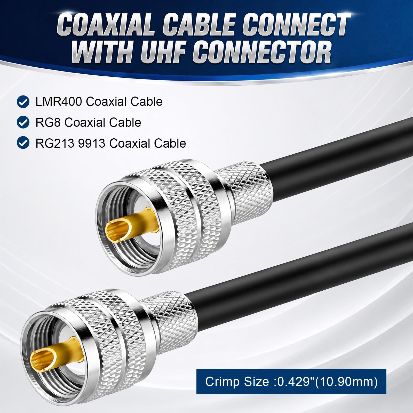 Tallew Confezione da 20 connettori maschio a crimpare Pl-259 per cavo coassiale, spina Uhf Pl259 con manicotti a crimpare e tubo termoretraibile per radio prosciutto, antenna Cb, cavo coassiale RF a