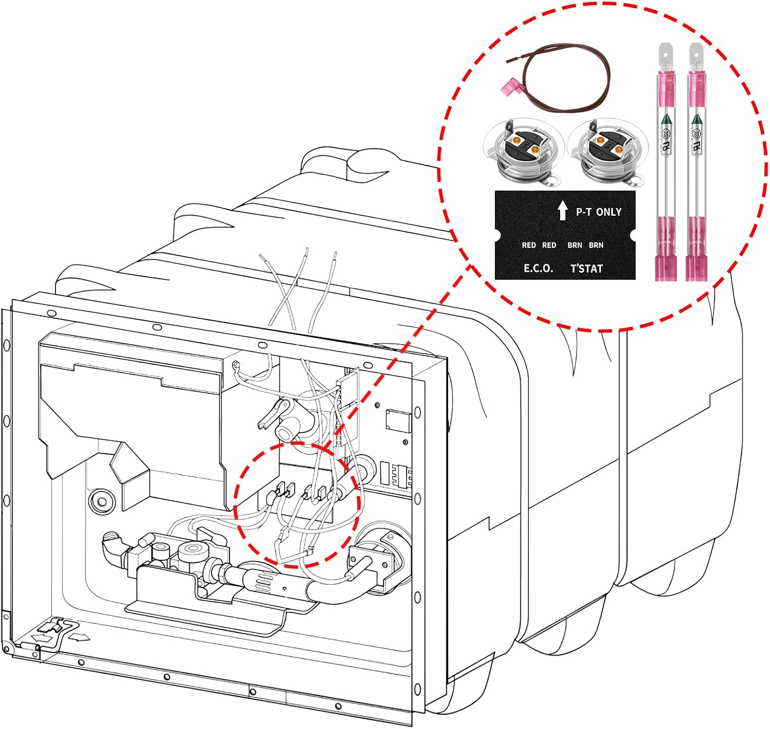 RV Water Heater Thermal Cutoff Kit - ECO Thermostat Assembly - Compatible with Atwood 91447 93866 Models # GCH6-4E GCH6-6E G6A-7E G6A-8E GC6AA-9E GCH10A-2E G610-3E GH610-3E XT Series (2 Pcs)