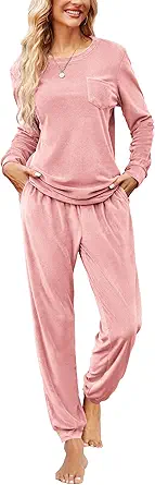 Ekouaer Womens Pajamas Sets Long Sleeve Soft Sleepwear 2 Piece Velvet Pjs Lounge Sets with Pockets