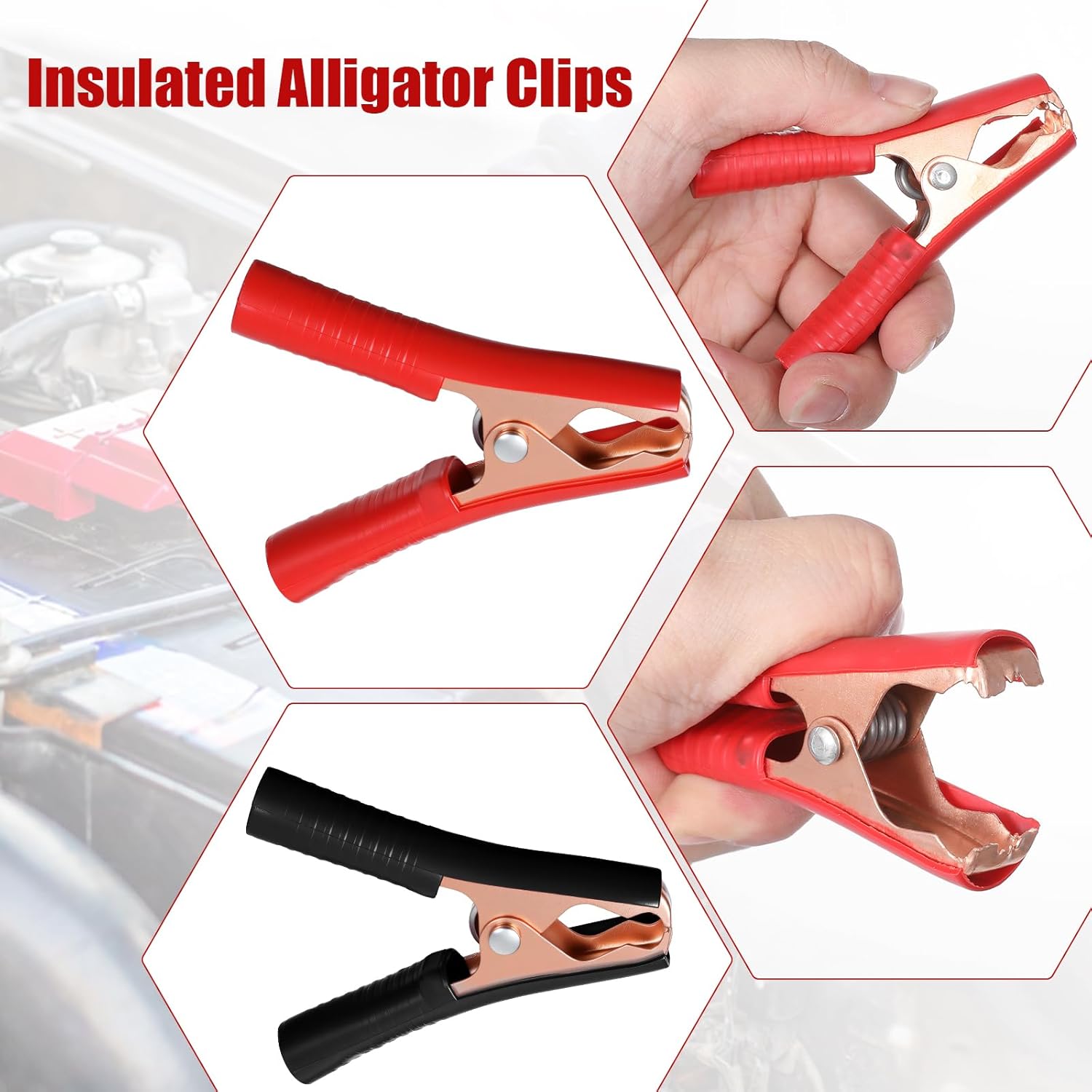 Battery Charger Clamps, 100A Insulated Battery Cable Clamps, Heavy Duty Alligator Clips Replacement, Metal Spring Loaded Jumper Clip for Car Automotive Vehicle Boat Charging and Testing Batteries
