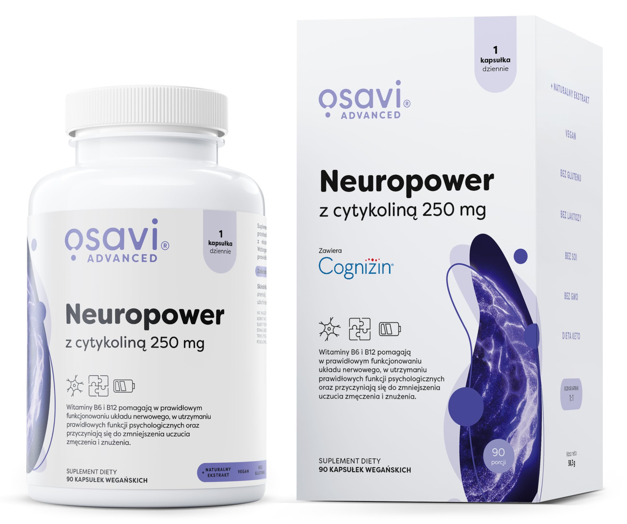 Osavi Neuropower z Cytykoliną 250 mg – 90 wegańskich kapsułek | Wspiera układ nerwowy i zdrowie psychiczne | Z Cognizin® cytykoliną, L-teaniną, koenzymem Q10, B6 i B12 dla jasności umysłu