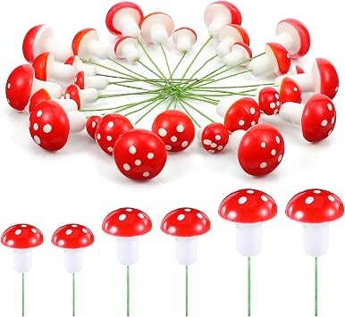 30 Pcs Mushrooms Cake Toppers, Mini Mushrooms Foam Decorations Set