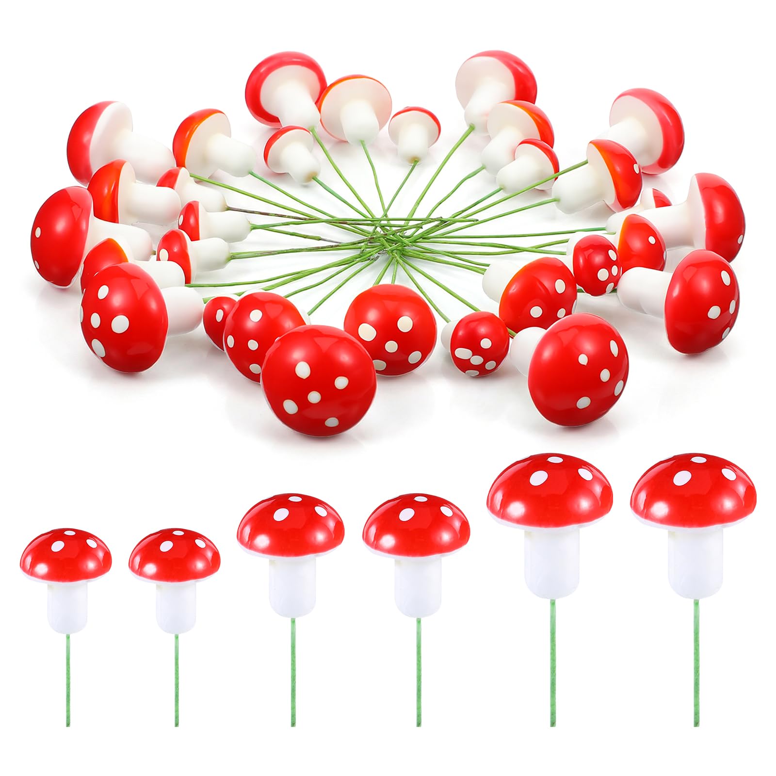 30 Pcs Mushrooms Cake Toppers, Mini Mushrooms Foam Decorations Set, 3 Sizes Mini Mushroom Cake Decorations for Birthday Party, Cute Mushroom Decoration for Micro Landscape & Desserts
