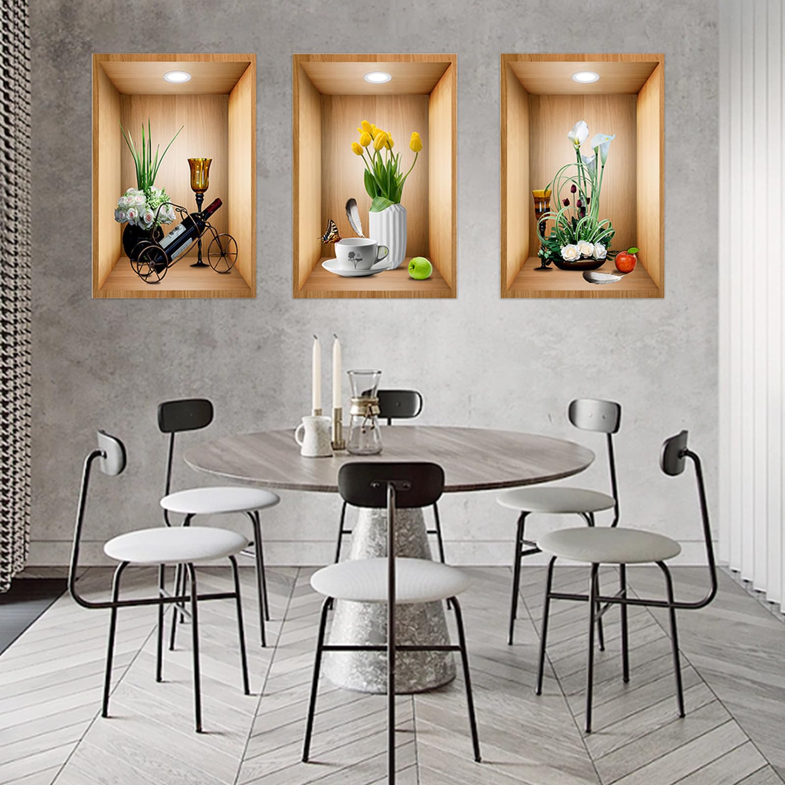 Auriselle 3x Wandaufkleber 30x60cm - Pflanzen & Blumenvasen 3D Design | Selbstklebend Für Wohnzimmer & Büro